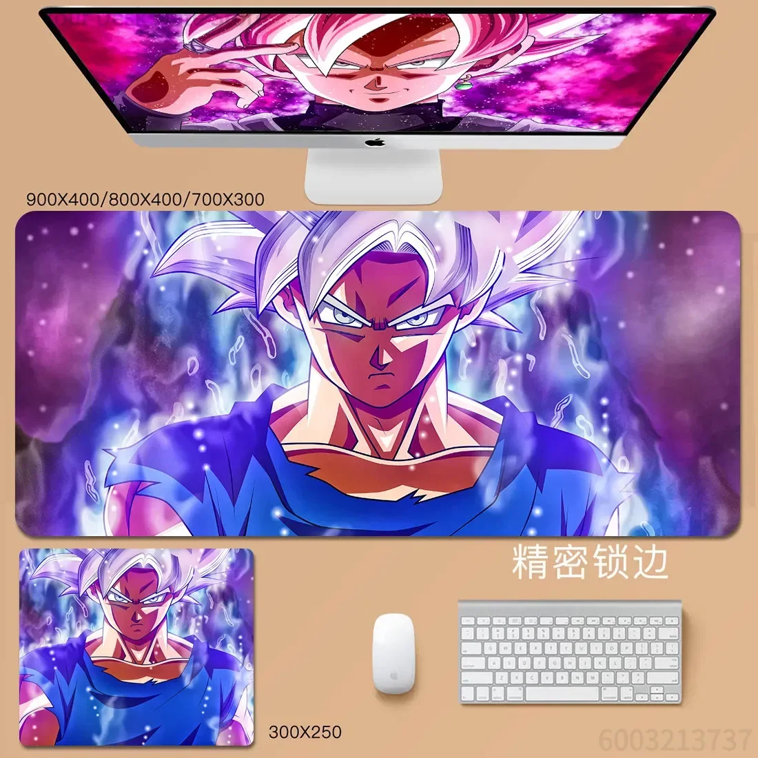 Anime Dragon Ball Kid Goku Bulma Large Mousepad, Rubber Non‑Slip Stitched Edges Desk Mat, Beach Scenery Extended Keyboard Mouse