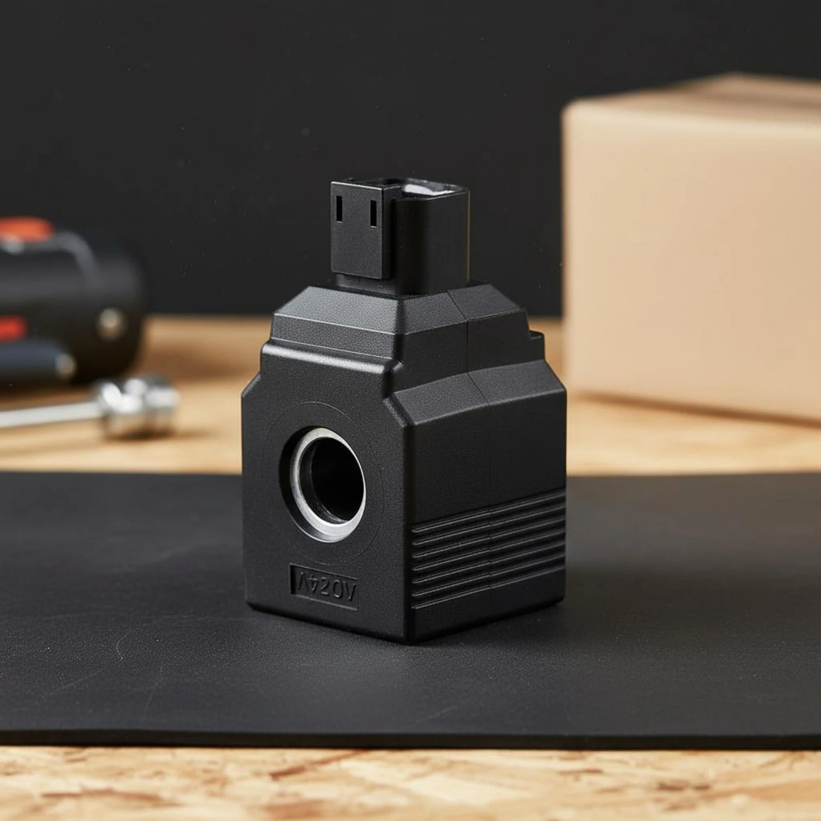 

24V DC Valve Coil Black Housing 24V Solenoid Valve Coil Industrial Part Compact Block Shape Ribbed Fluted