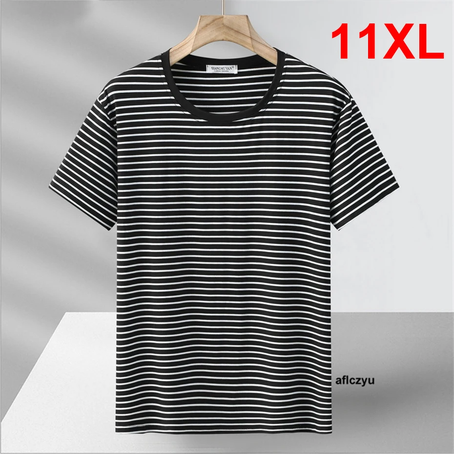 

Striped T-shirt Men Summer Short Sleeve Tshirts Plus Size 10XL 11XL Summer Striped Tops Tees Male