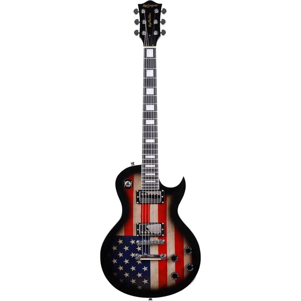 Full Size Single Cut Electric Guitar -Mahogany Body, Mahogany Neck on C+U Shape with Amazing US Flag Sticker on Arched Top