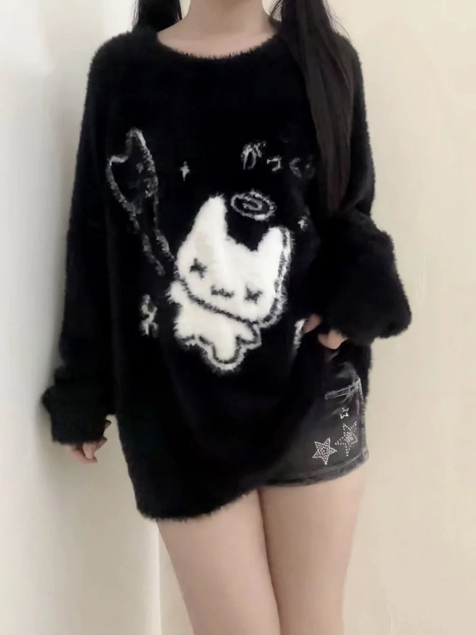 

Japanese Lazy Cartoon Rabbit Jacquard Pullover Sweater Women Autumn Winter New Niche Design Soft Glutinous Knitted Sweater