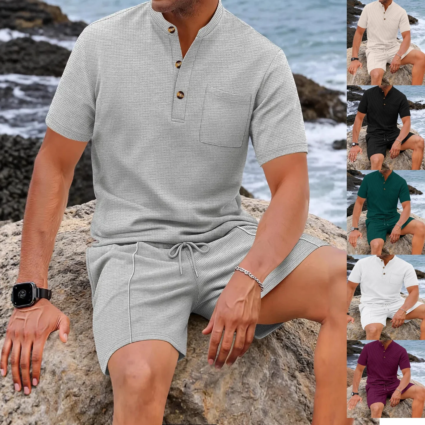 

Summer men's new casual set, urban comfort, breathable and refreshing for both sports and beach wear. Two-piece set.