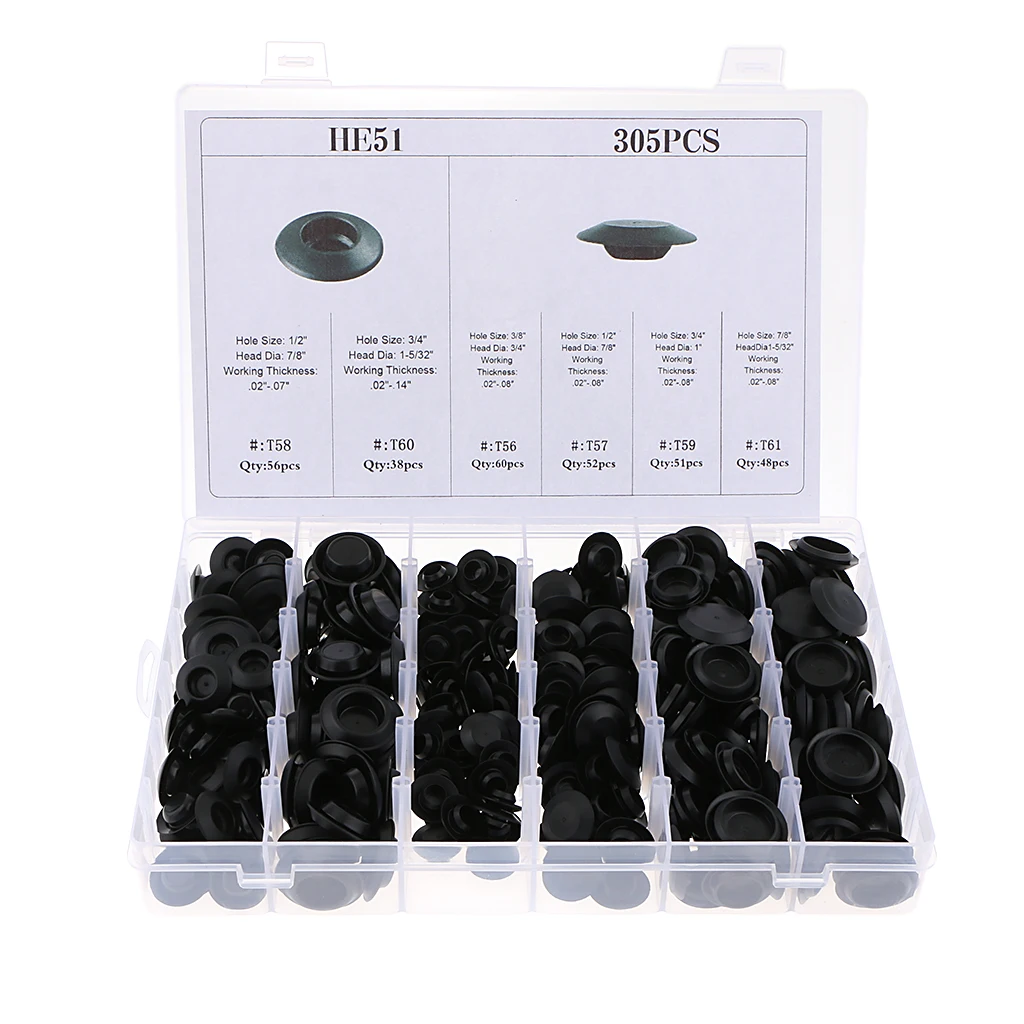 Automotive Body Hole Bungs Rubber Snap in Blanking Plug Black Trim Set for Car Maintenance Accessory