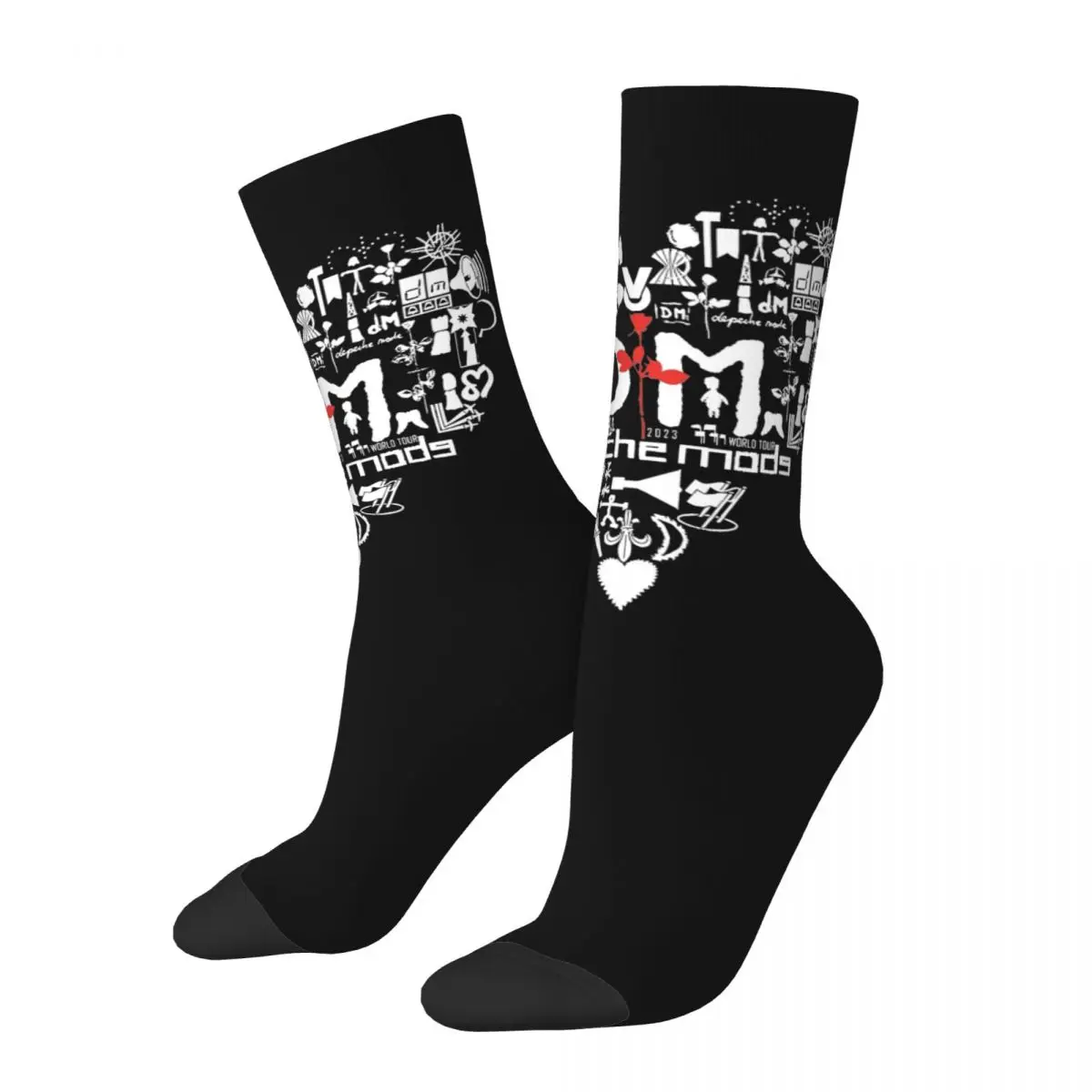 Retro Fourteen Depeches Heart Basketball Socks Depeches Mode  Polyester Middle Tube Socks for Women Men Non-slip