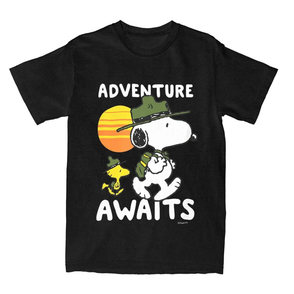 Men Peanuts Snoopy Adventure Awaits T-Shirts Cotton Tees Summer Streetwear Short Sleeves T Shirt O-Neck Harajuku Print Tee Shirt