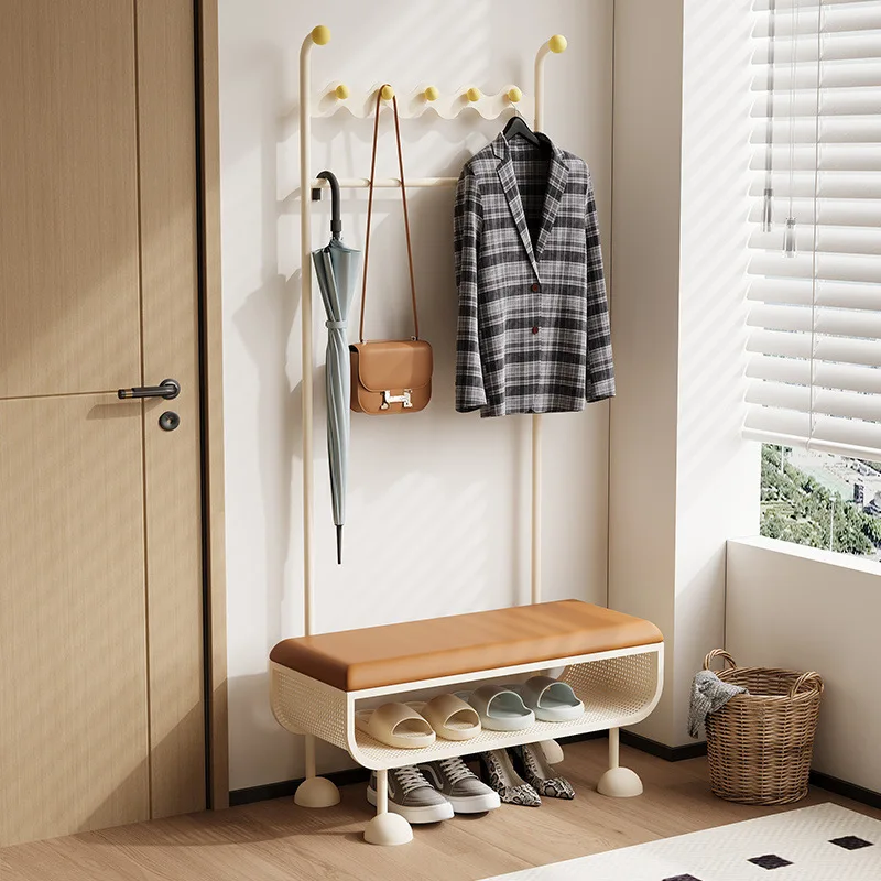 

Household entrance door coat rack Entry door shoe change stool hanger integrated seated shoe change stool rack