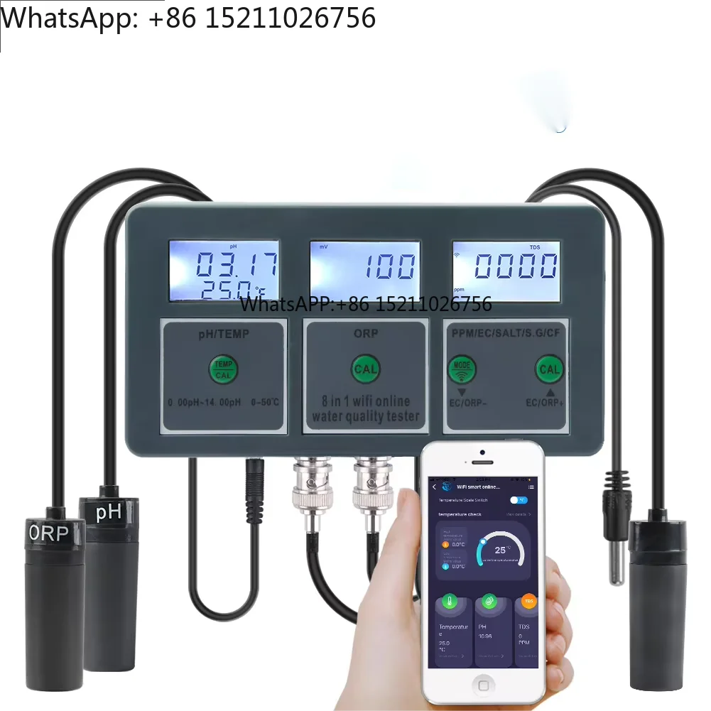 

Tuya Wi-Fi онлайн-детектор качества воды 8 В 1 PH/ORP/EC/TDS/SALT/S.G/CF/температурный мульти-метр с функцией регистратора данных
