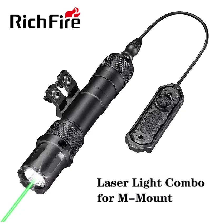 RichFire Green & white Combo Power Tactical Flashlight SST40 2000LM Rechargeable Laser Torch Light by 21700 Battery for Hunting