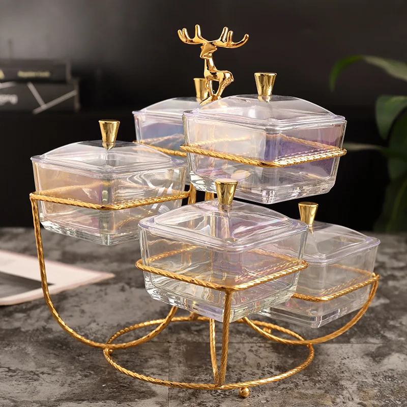 

Glass Snack Plate Party Dried Fruit Tray Dessert Rack Serving Set with Lid
