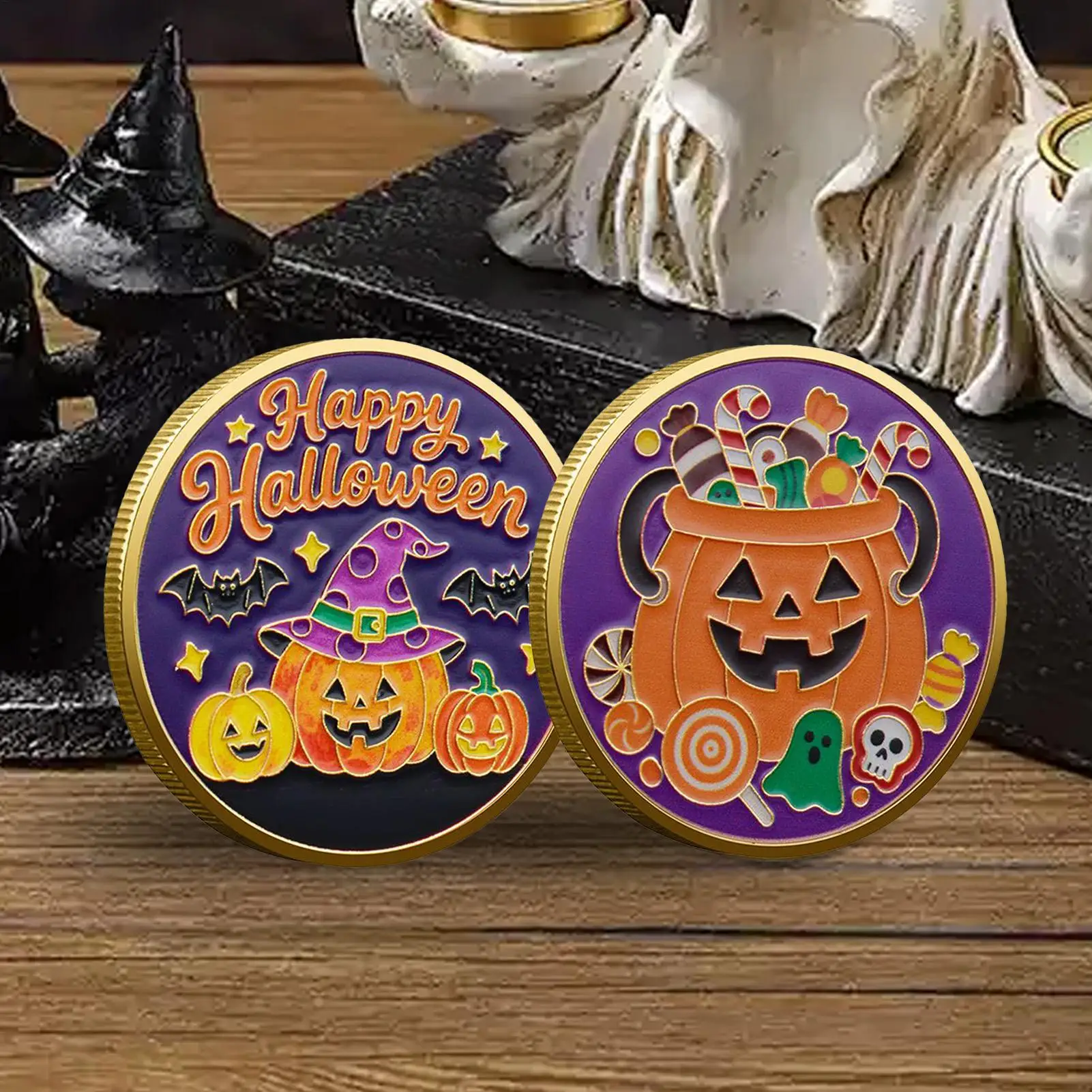 Monedas conmemorativas de Nochebuena de Halloween, linternas de calabaza, insignias conmemorativas de feliz Halloween para adultos y niños