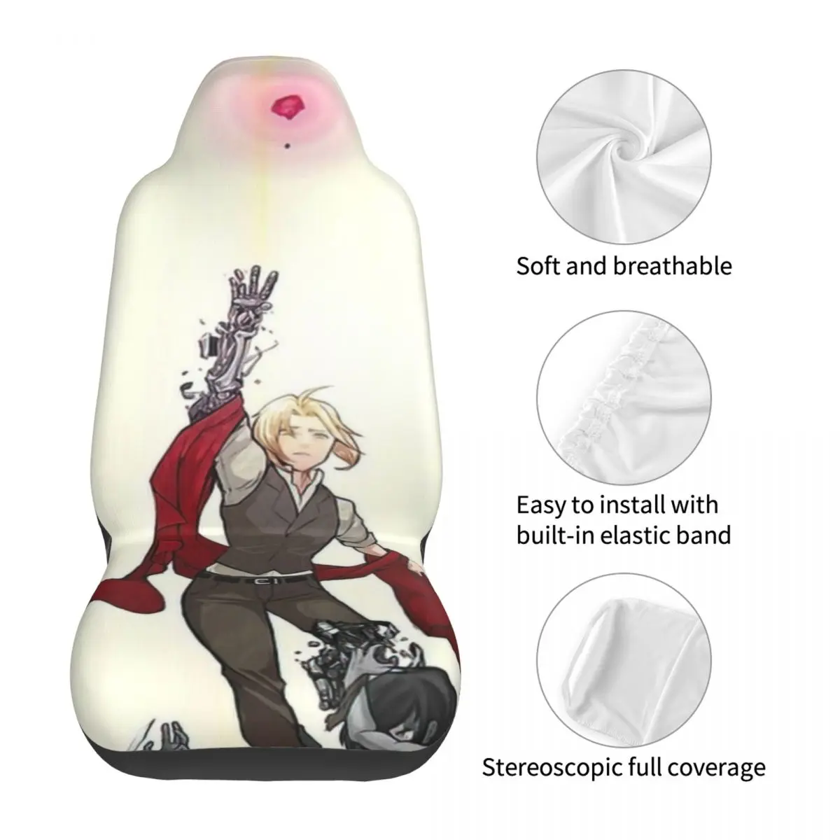 Full Metal Alchemist Cartoon Animation Car Seat Cover Custom Printing Universal Front Protector Accessories Cushion Set