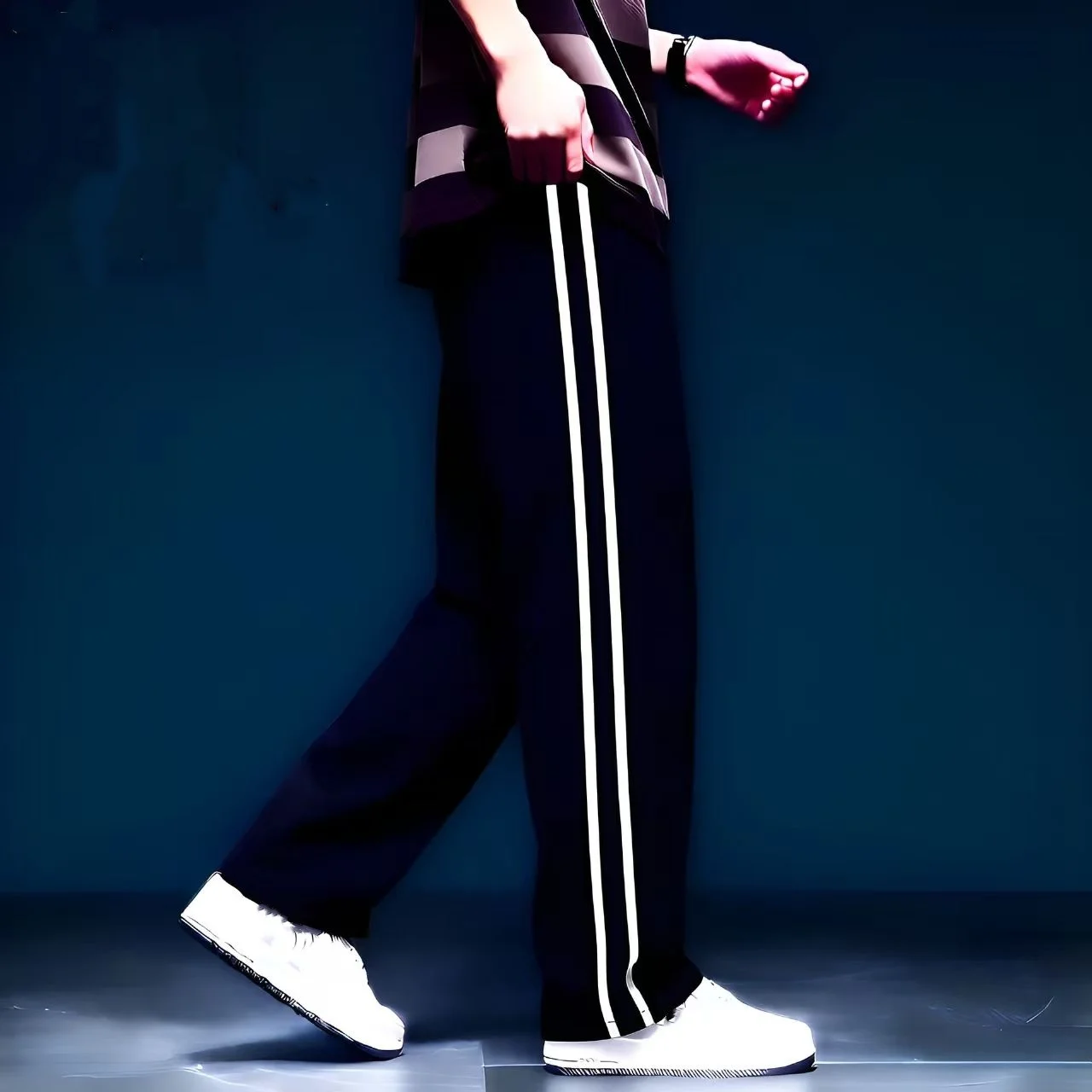 2026 Nylon Fabric Double-Sided Stripe Sports Straight Leg Casual Pants Active Wear Comfortable Long Trousers - view 2