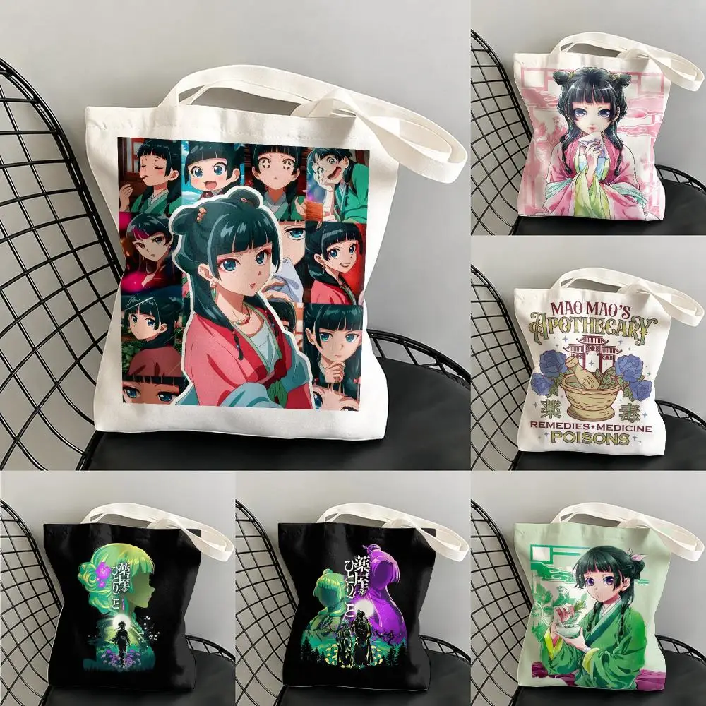 Anime The Apothecary DiarieS Aufbewahrungstaschen Große Kapazität Canvas-Tragetasche Beidseitig Bedruckte Schulterhandtasche für den täglichen Einkauf