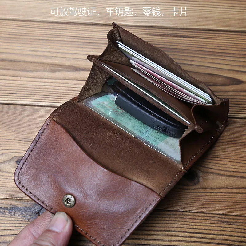 Nzpj Retro Leder Herren Karten paket natürliche Rindsleder Wechsel paket Schlüssel tasche Damen Bankkarte Pack Führerschein paket – Detail 9