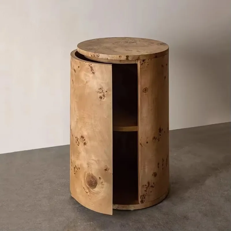 Linear Sculpture Display Bed Frame Side Table Hidden Shelf Burr Wood Grain Left and Right Opening Coffee Table