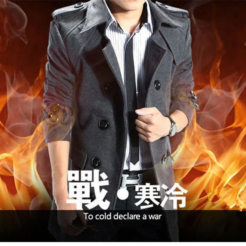 Autumn and winter men\'s long trench coat slim wool coat male green thickening