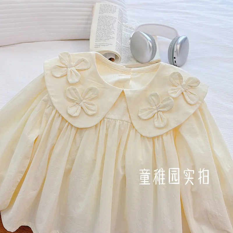 

Girls' College Style New Doll Collar Shirt Spring and Autumn Fashion Three-dimensional Flower Western Style Mori Style Spring Cl