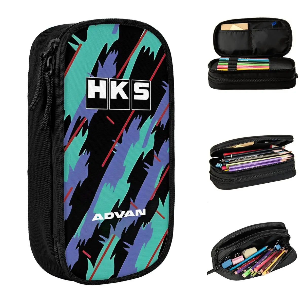 JDM HKS Advan Pencil Cases Classic Drift Car Pen Bags Kids Large Storage Students School Gifts Pencil Pouch