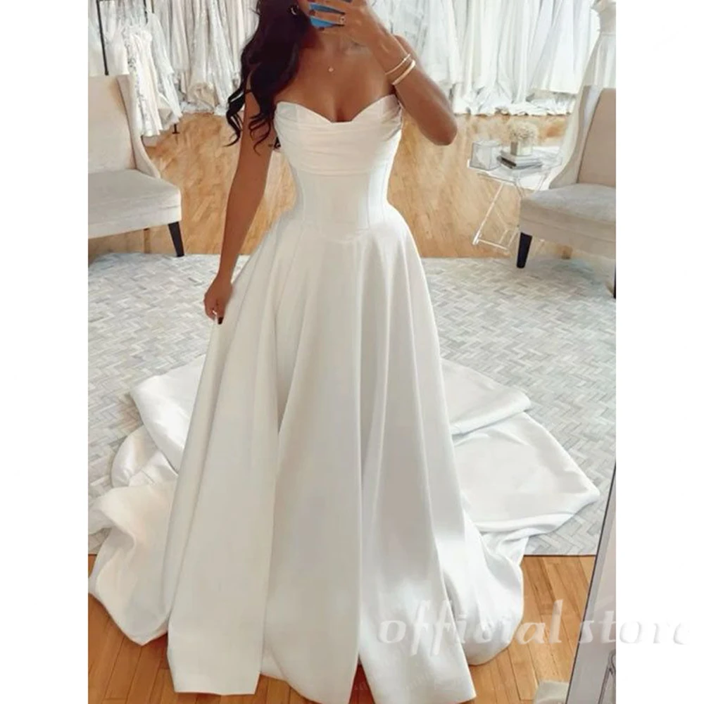 Lakshmigown Elegantes trägerloses Satin-Hochzeitskleid für die Braut, A-Linie, Schnürung, Falten-Brautkleid, maßgeschneidert – Detail 5