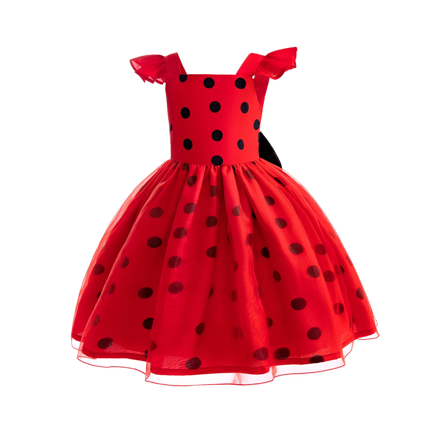 Halloween Lady Girls Baby Bug Verjaardagsfeestje Jurk Speelgoed Oorbellen Retro Kostuum Kids Kleding Black Dot Carnaval Cosplay Sets