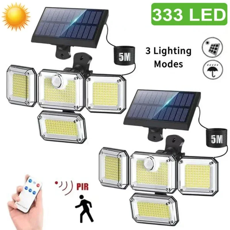 Integrated Solar Powered Light, Outdoor Waterproof with Motion Sensor, 3 Modes Wall Lamp for Garden Decoration, 333 LED