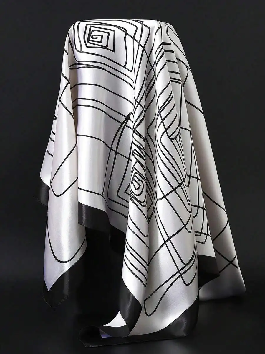 90*90cm Outdoor Shawl Women's Thin Silk Scarf All-Season Sandproof Sailboat Pattern Color Block Square Neck Scarf Professional