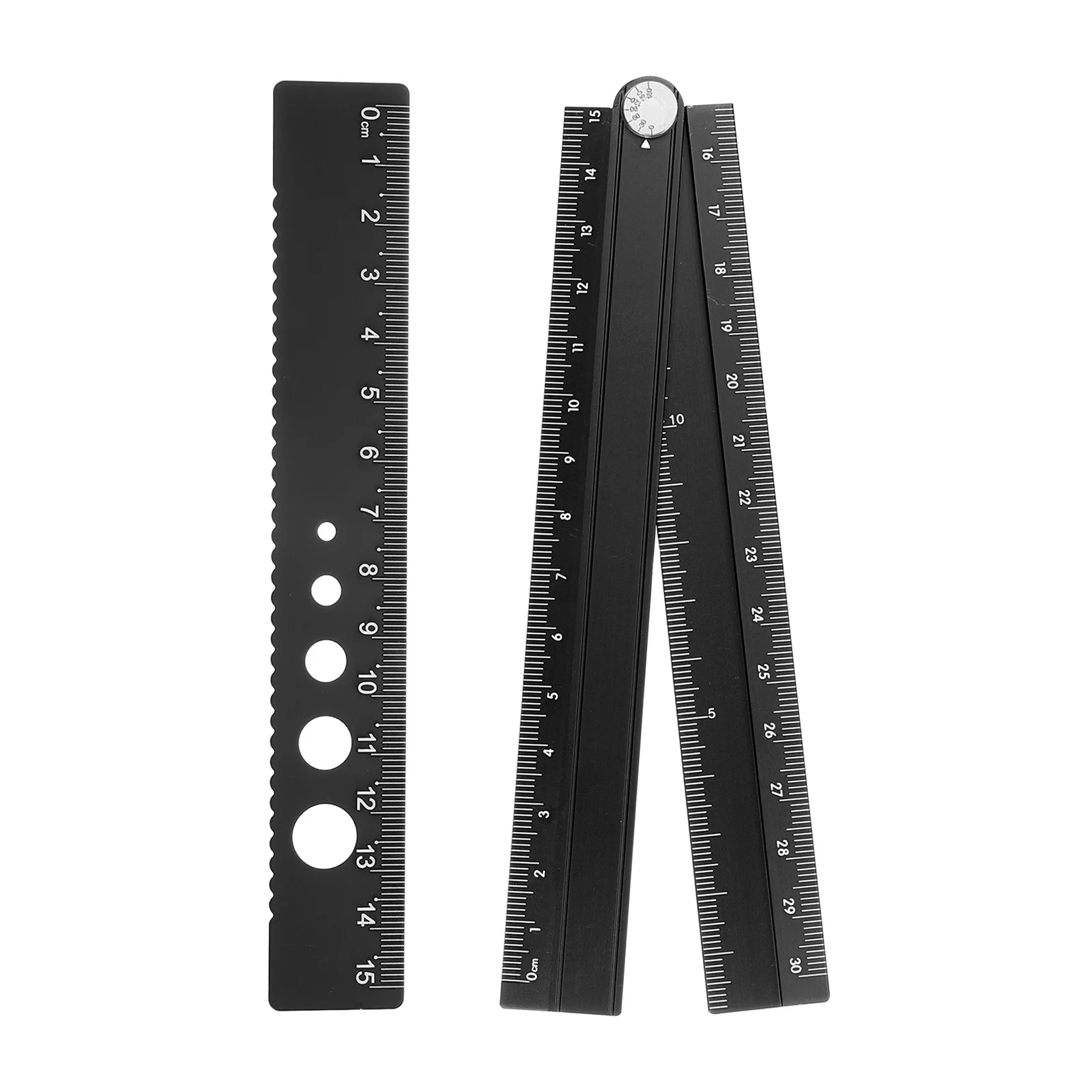 conjunto-de-reguas-dobraveis-e-retas-30-15cm-em-liga-de-aluminio-com-transferidor-de-Angulos-e-regua-de-borda-ondulada-com-circulo-vazado