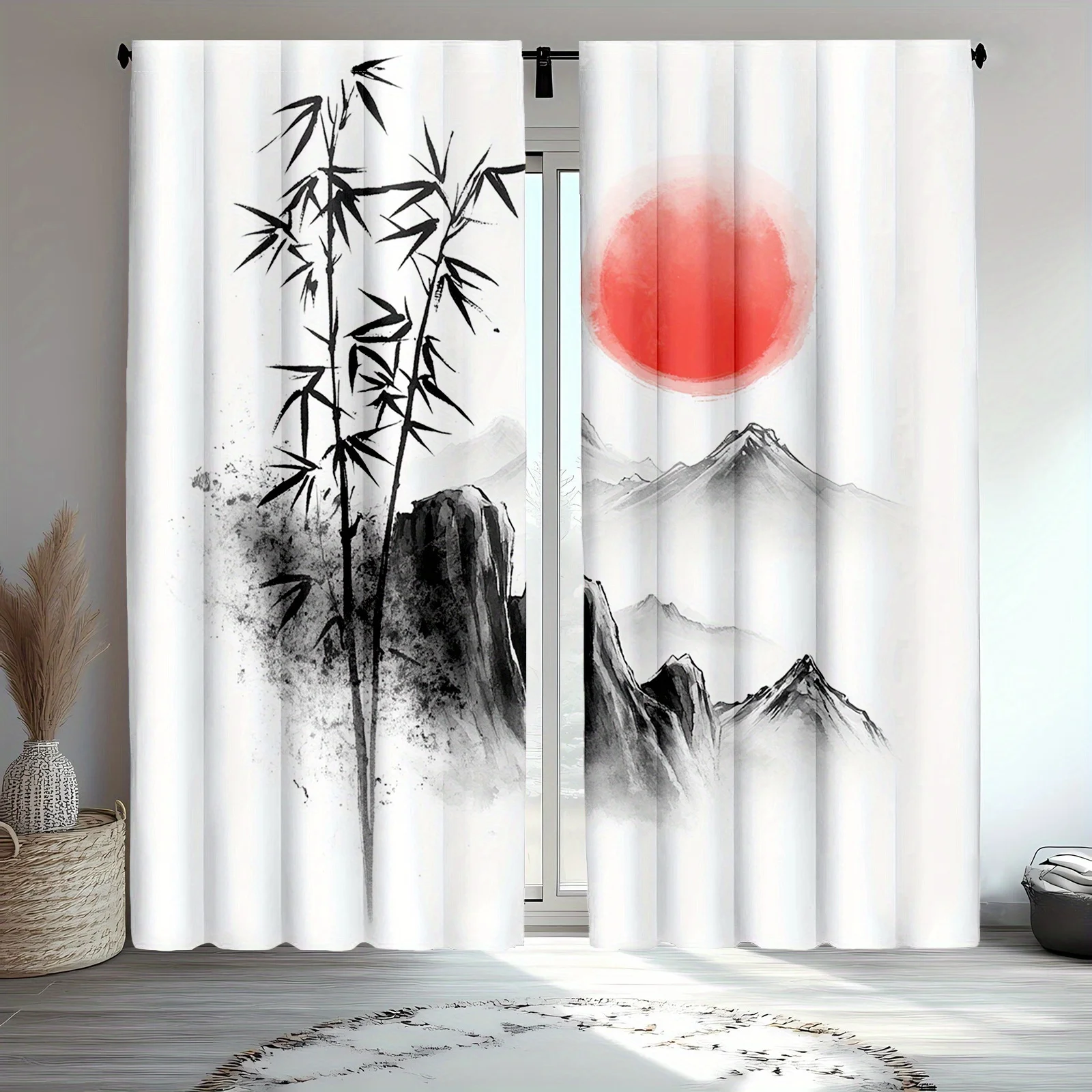 

2 шт. японских штор в азиатском стиле с изображением горы Фудзи и заката для гостиной