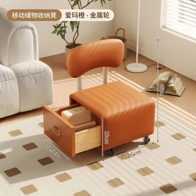 For Mobile Storage Stool With Caster Wheels & Backrest, Bedroom Rental House Ottoman