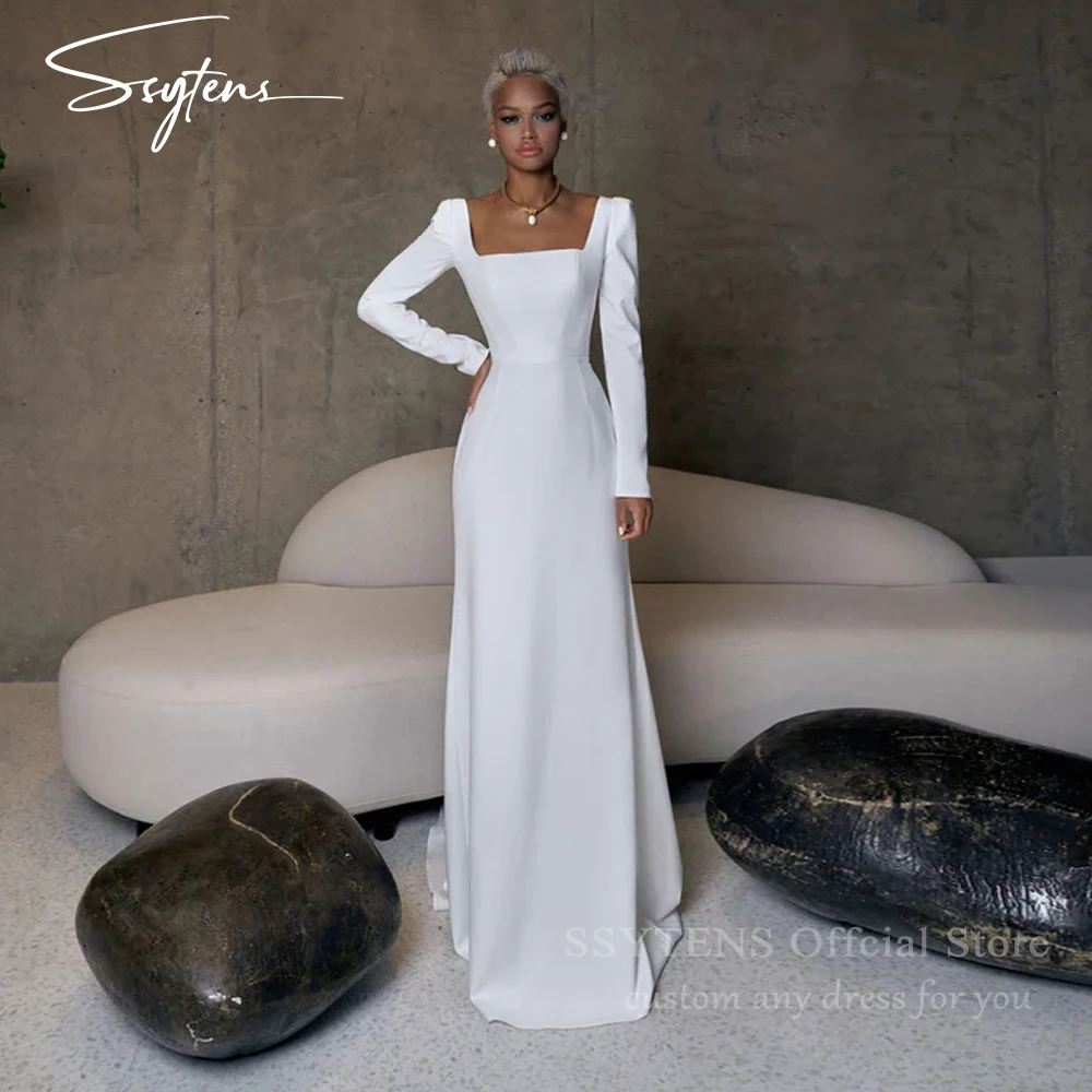 

SSYTENS Customized Long Wedding Dresses Bridal Long Sleeves Fit Country Wedding Bride Gown Mermaid Vestido De Novia for Women