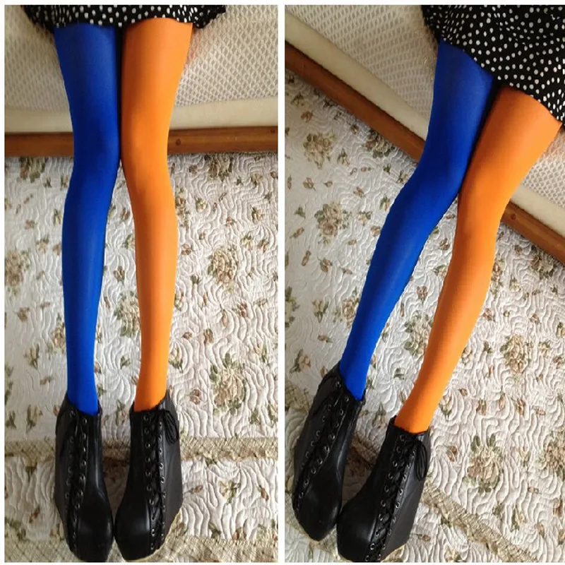 

Japanese asymmetrical color matching pantyhose left and right legs AB Yin Yin velvet black and white patchwork socks