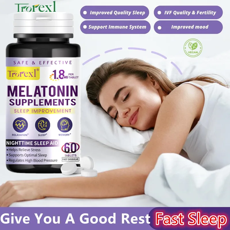 

Melatonin Sleep Aid Supplement Improves Sleep Quality vitamin B6 Relieves Stress and Anxiety Fast Fall Asleep Longer Good Rest