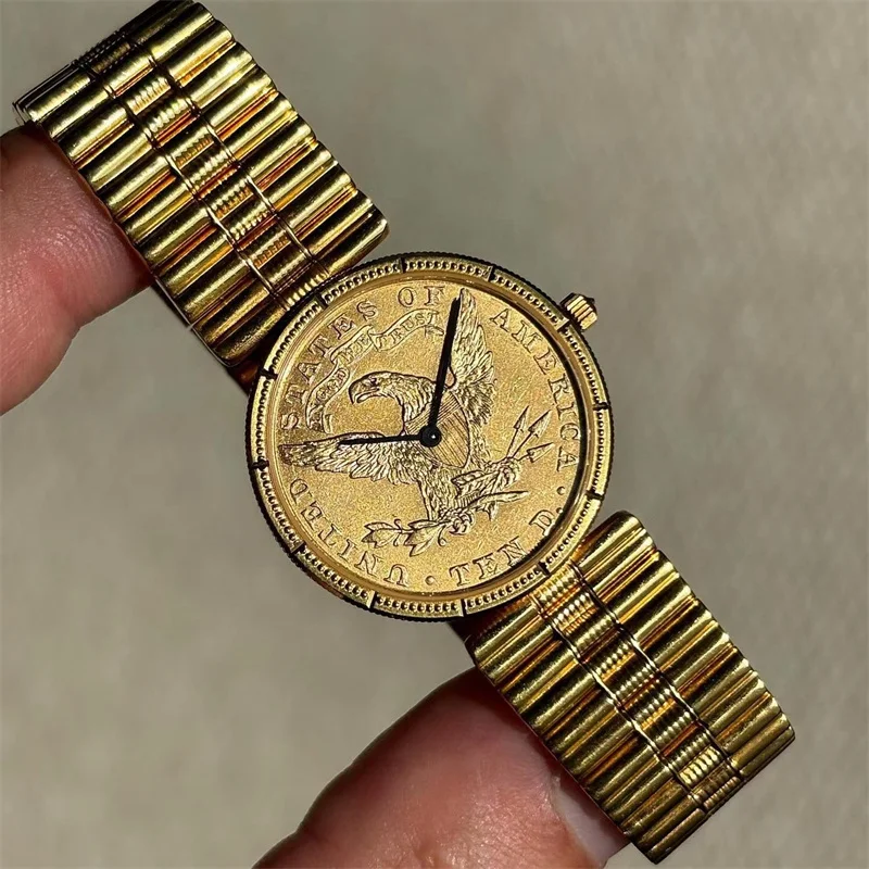 

Medieval gold coin watch women's niche art high-end sense light luxury women's 2024 gold explosion waterproof