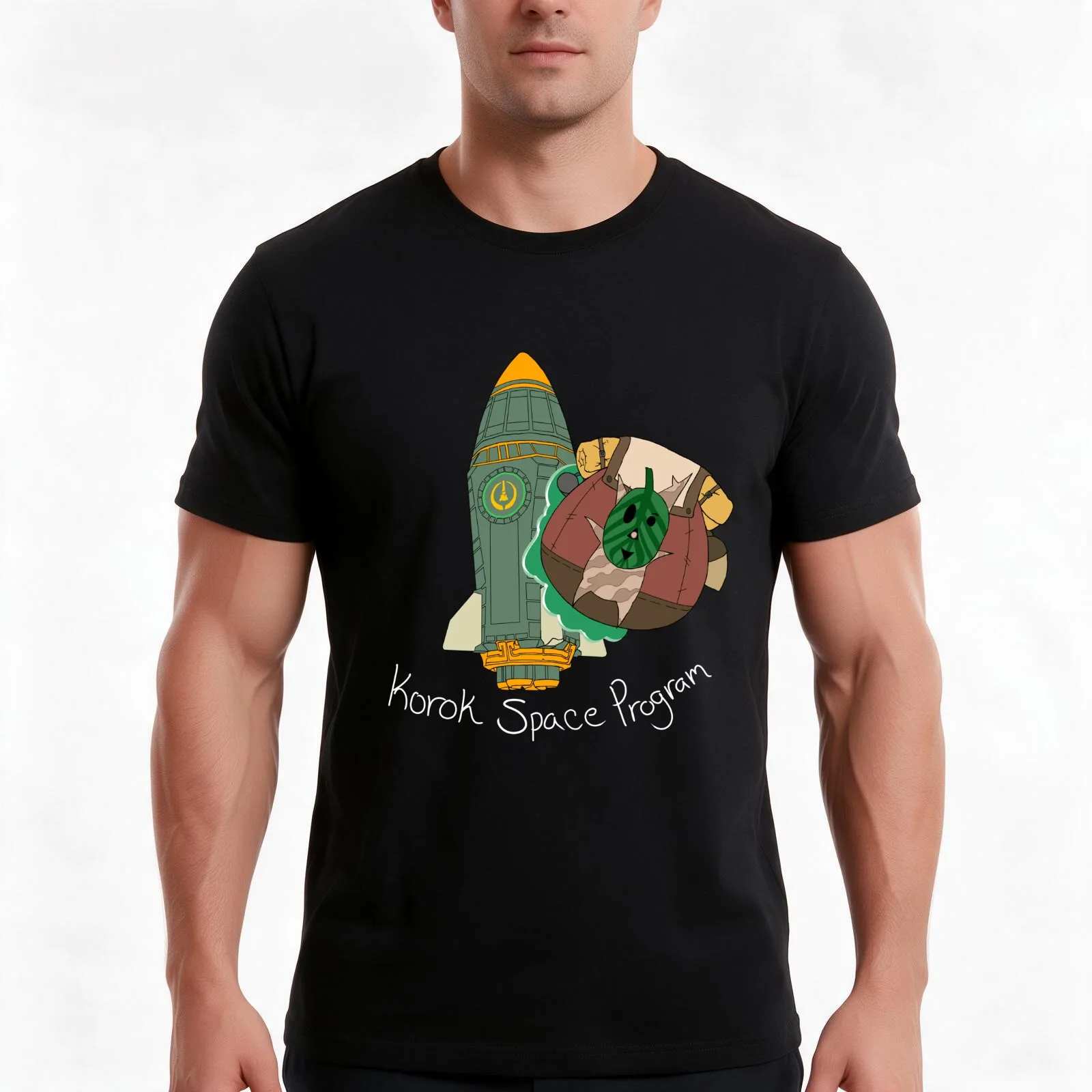 Korok Space Program T-Shirt, Summer Casual Cotton Tee, Oversized Streetwear Tops, Vintage Graphic Print, Loose Fit Short Sleeve