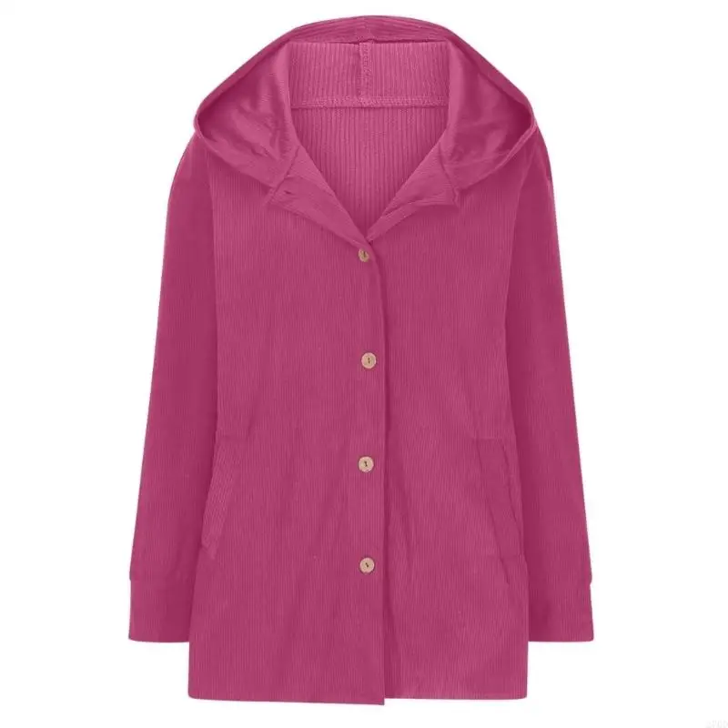 Women's Oversized Corduroy Hooded Coat, Lightweight Casual Fall Button Loose Comfy Fashion Outfits with Pockets