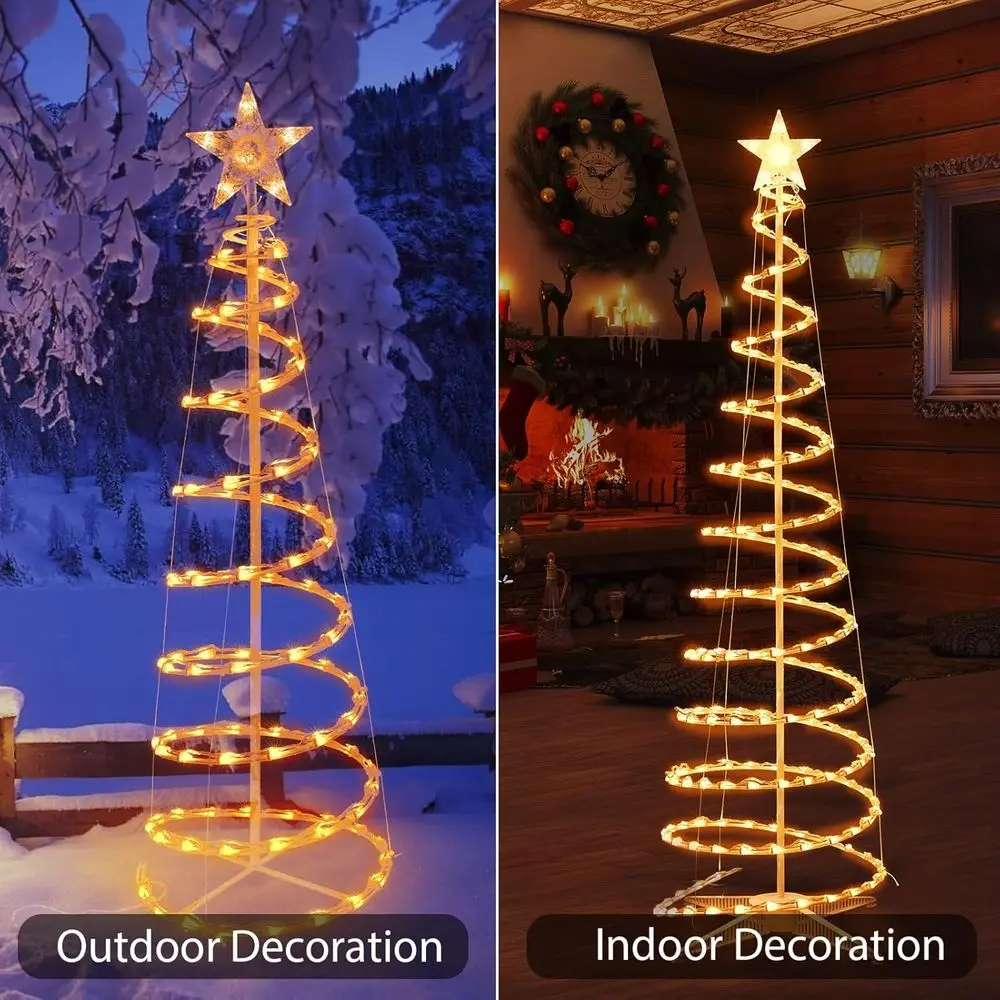 أضواء شجرة عيد الميلاد الحلزونية الخارجية، 3-6 أقدام، 7 نجوم، معتمدة من UL، قابلة للطي، بيضاء دافئة لقضاء العطلات وحفلات الزفاف ديسمبر