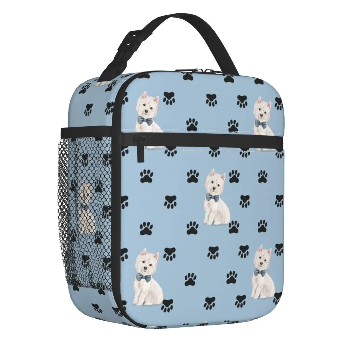 West Highland White Terrier Paw Print Pattern Insulated Lunch Bag Westie Dog Waterproof Thermal Cooler Lunch Box Women Children