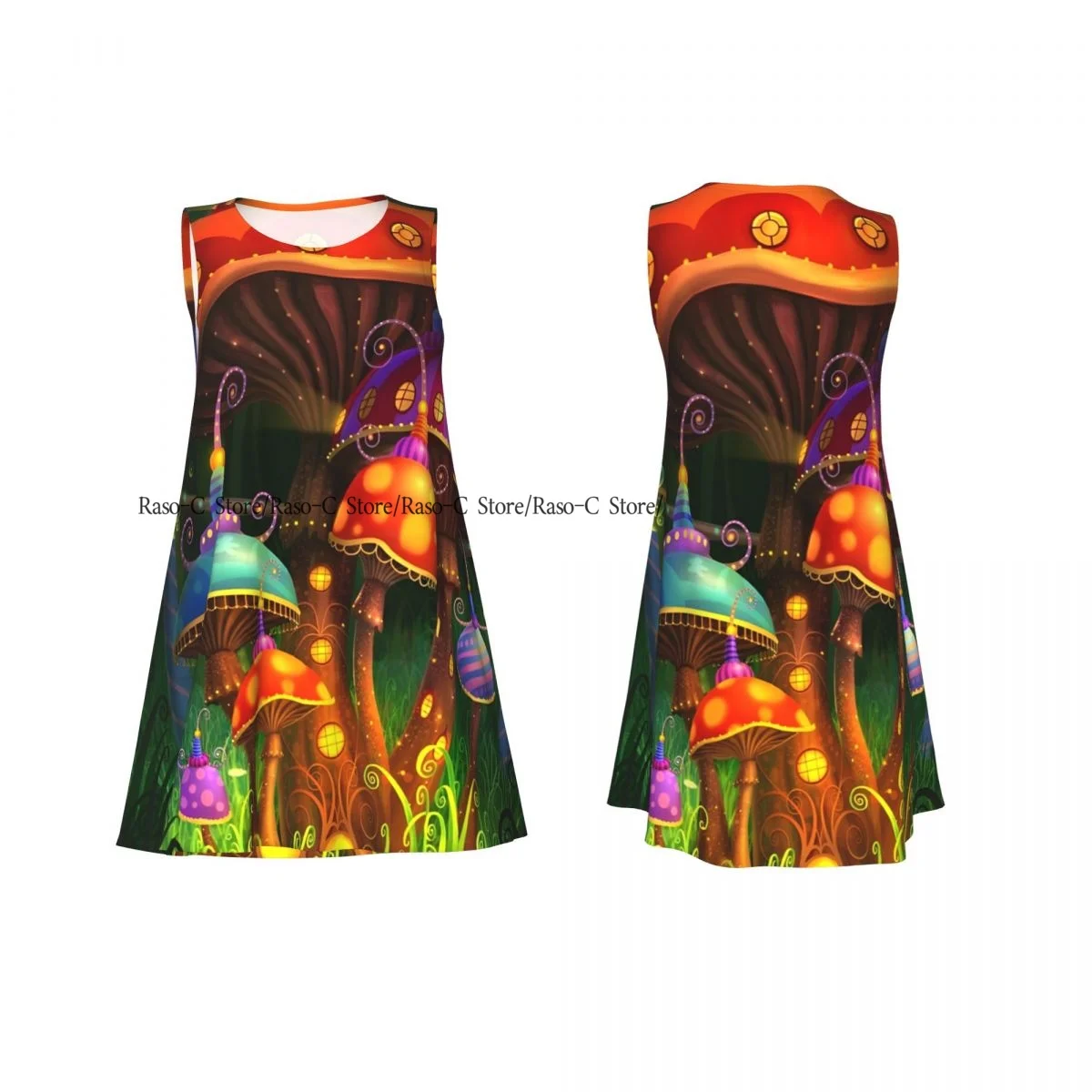 ชุดสตรีแฟนตาซีเห็ดป่าฤดูร้อนสบายๆเสื้อยืดชายหาดปกคลุมชุดถัง