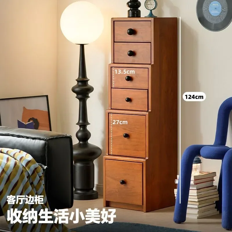 Solid Wood Retro Six Drawer Chest Step Rising Cabinet TV Side Table Small Household Living Room Entrance Storage Locker