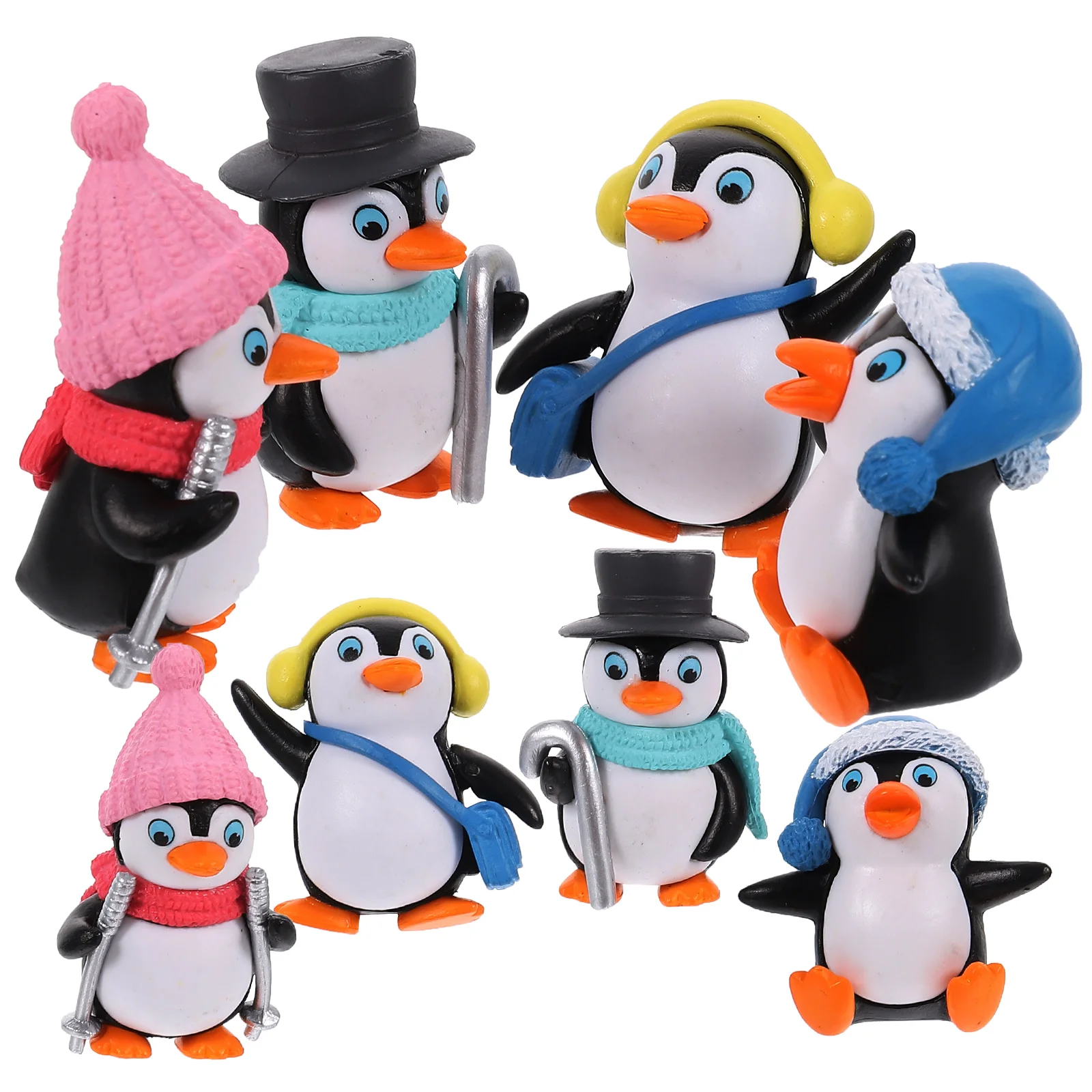 8 Pcs Mini Penguin Key Holder Car Keys Keychain Fish Tank Decorations Desktop Ornament Bonsai Tool Statue Baby