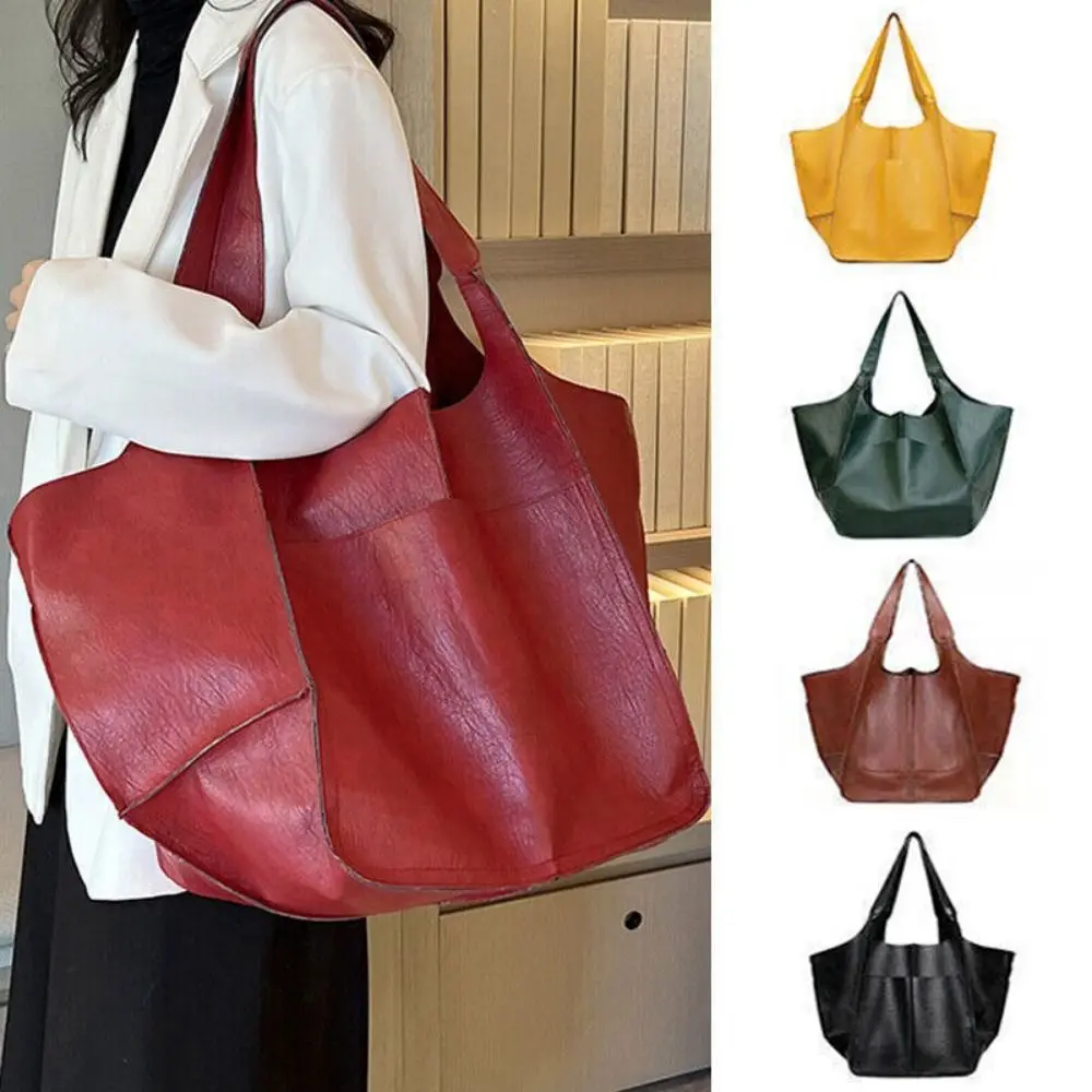 

Multifunctional PU Leather Tote Bag High-capacity Luxury Handbag Solid Color Vintage Messenger Bags Girls