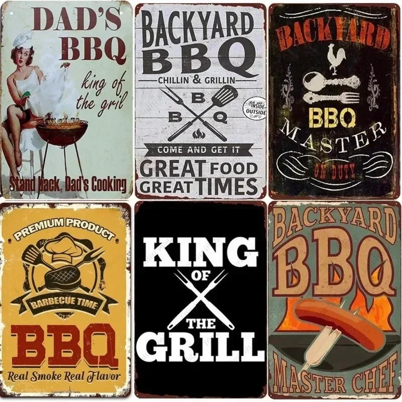 Backyard Dads BBQ Sign Vintage Grill King Metal Tin Sign Bar Pub Garden Decor Dad's BBQ Wall Plate Chillin&Grillin Retro Plaque