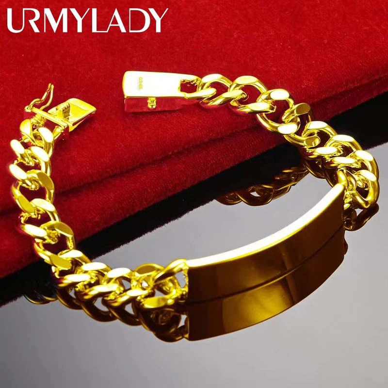 URMYLADY 18K Gold 10mm Side Chain Bracelet For Men Women Wedding Party Fashion Charm Jewelry Gifts