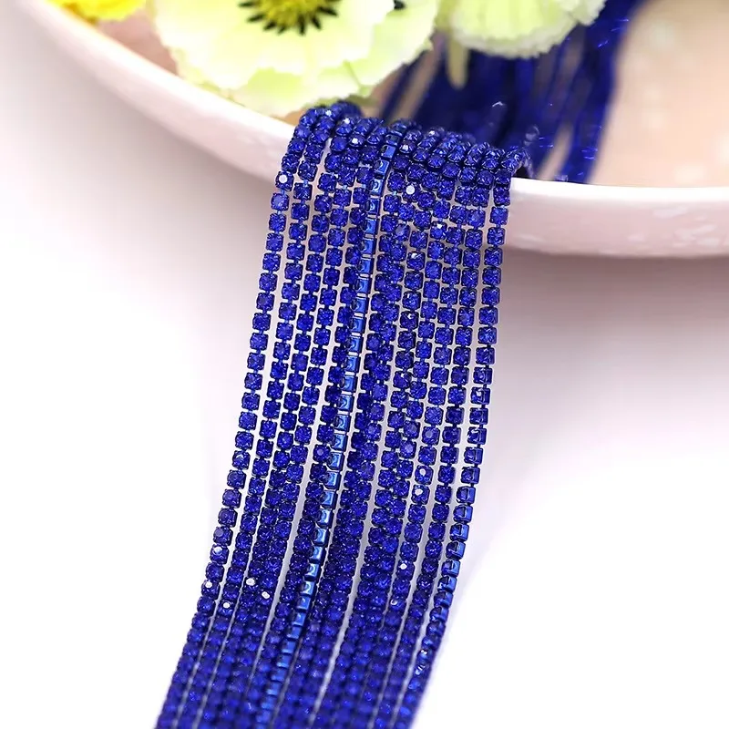 1 Yard Full Sapphire blue Claw Rhinestone SS6 ss12 Crystal Tassel Diy Clothes Earring Accessories Beads Diamond Rhinestone Chain