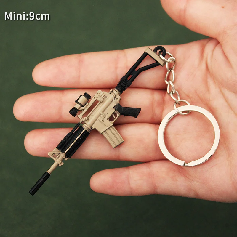 PUBG Keychain Alloy Army M4A1 Gun Mini Full Metal Weapon Model for Men M762 AWM P911 98K Portable Key Chain Toy Birthday Gifts