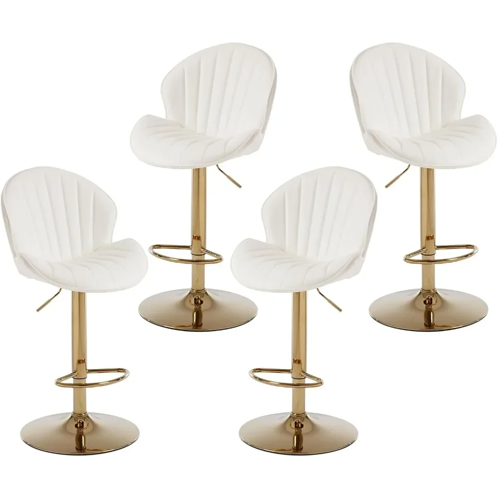 

CIMOTA Faux Leather White Bar Stools Set of 4 Adjustable Height Bar Chairs Modern Swivel Barstools with Shell Shape Back Kitchen