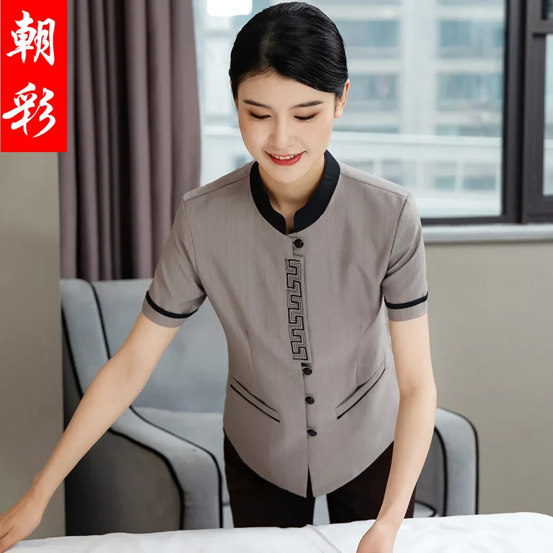 Small Area Cleaning Work Clothes Short Female Hospital Hotel Aunt Cleaner Property Summer Half Sleeve Outfit Top