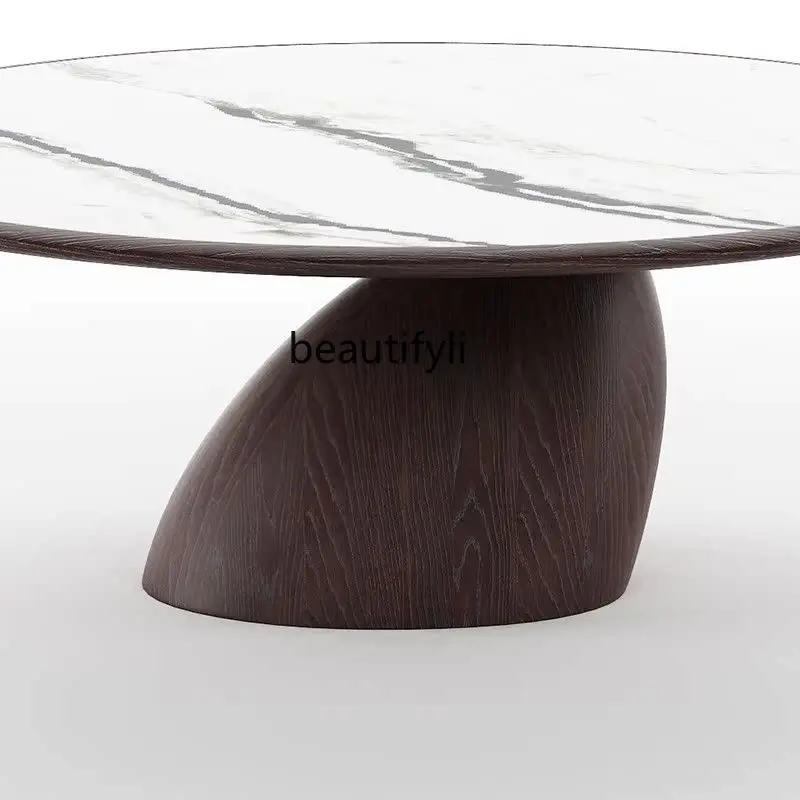 Italian light luxury marble coffee table, Nordic round coffee table solid wood round coffee table 1 meter