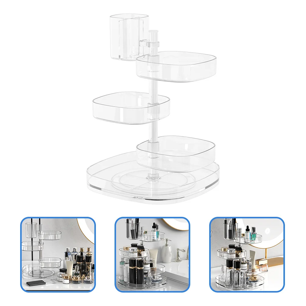 

Rotary Box Transparent Adjustable Rotating Makeup Organizer Tabletop Storage Holder Bathroom Makeup Storage