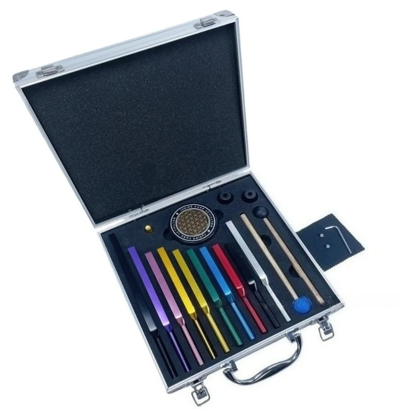 

Набор алюминиевых камертонов с футляром для йоги и звукотерапии, полный комплект для настройки частот, портативные профессиональные инструменты для обучения